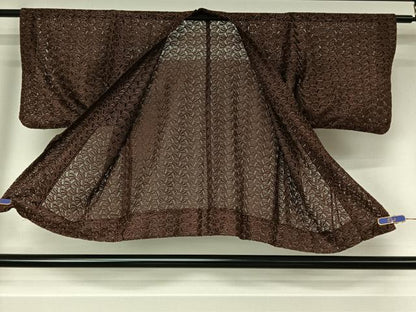 平和屋着物▽道中着　スリーシーズン　春夏秋　塵除け　草葉文　正絹　逸品　AABI5011jh