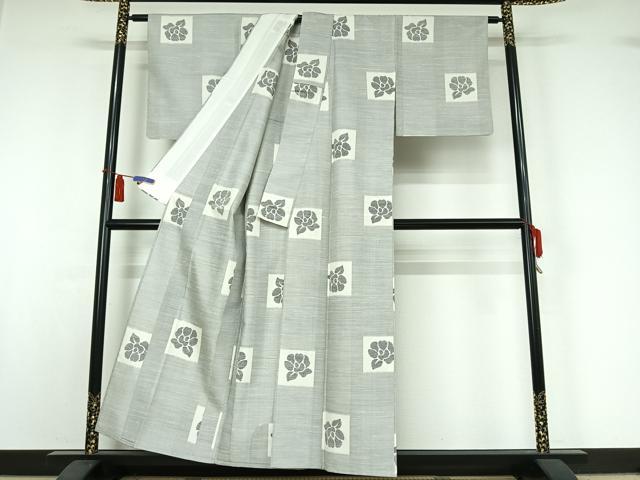 平和屋着物▽紬屋吉平　萬代紬　単衣　草花文　証紙付き　正絹　逸品　AABI5013jh
