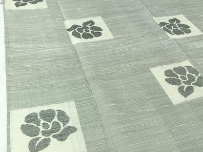 平和屋着物▽紬屋吉平　萬代紬　単衣　草花文　証紙付き　正絹　逸品　AABI5013jh