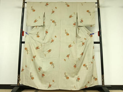平和屋着物▽上質な小紋　単衣　枝花文　金彩　正絹　逸品　AABI5015jh