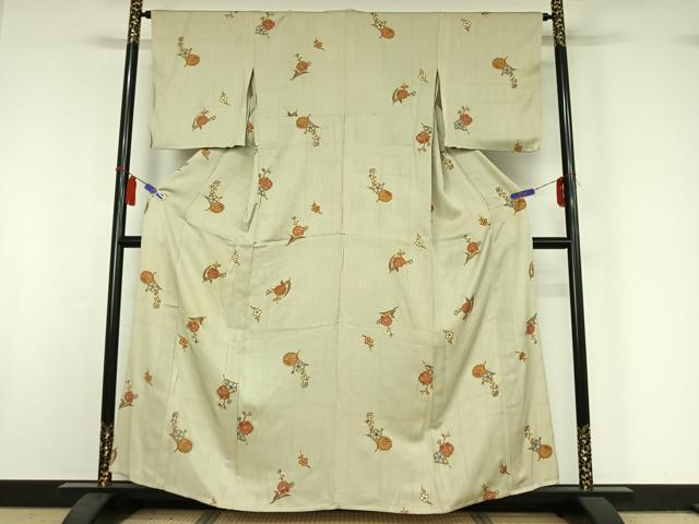 平和屋着物▽上質な小紋　単衣　枝花文　金彩　正絹　逸品　AABI5015jh