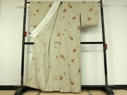 平和屋着物▽上質な小紋　単衣　枝花文　金彩　正絹　逸品　AABI5015jh