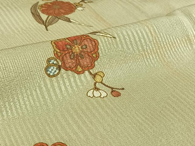 平和屋着物▽上質な小紋　単衣　枝花文　金彩　正絹　逸品　AABI5015jh