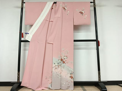 平和屋着物▽訪問着　単衣　草花文　暈し染め　金彩　正絹　逸品　AABI5018jh