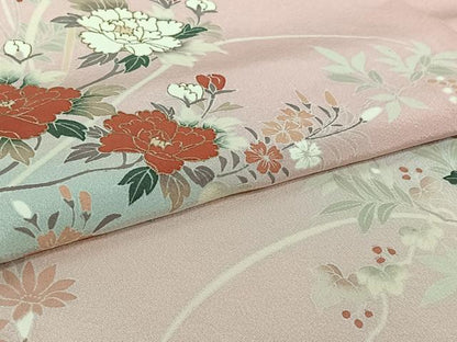 平和屋着物▽訪問着　単衣　草花文　暈し染め　金彩　正絹　逸品　AABI5018jh