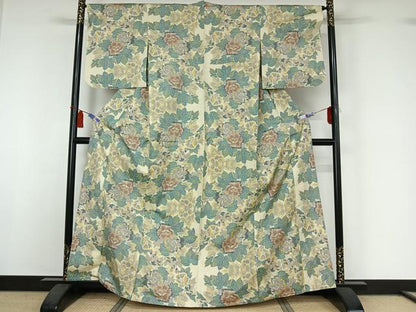 平和屋着物▽本場大島紬　単衣　草花文　正絹　逸品　AABI5019jh