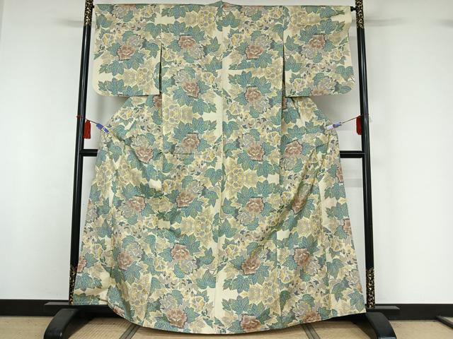 平和屋着物▽本場大島紬　単衣　草花文　正絹　逸品　AABI5019jh