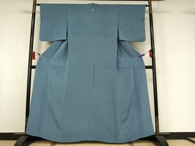 平和屋着物▽上質な色無地　単衣　紺鼠色　鬼しぼ縮緬　正絹　逸品　AABI5021jh