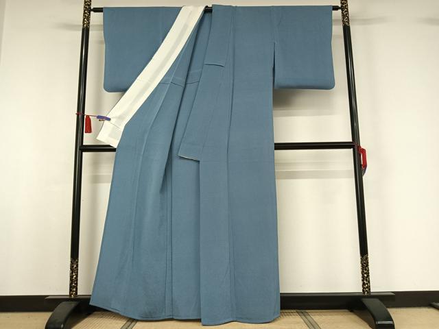 平和屋着物▽上質な色無地　単衣　紺鼠色　鬼しぼ縮緬　正絹　逸品　AABI5021jh
