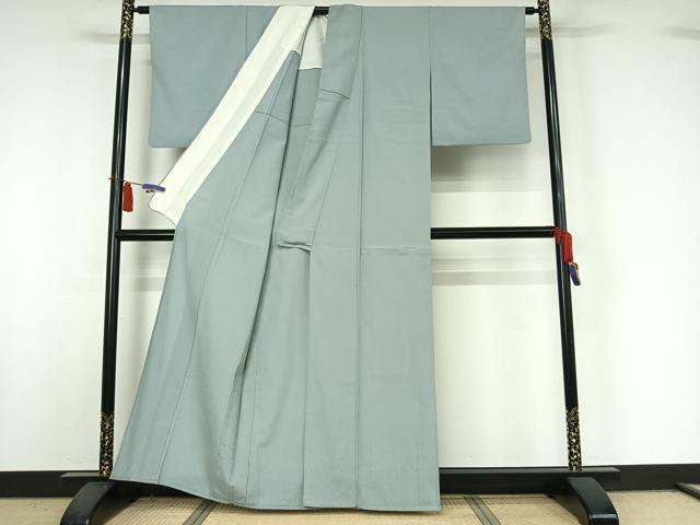 平和屋着物▽本塩沢　単衣　秘色色　正絹　逸品　AABI5023jh