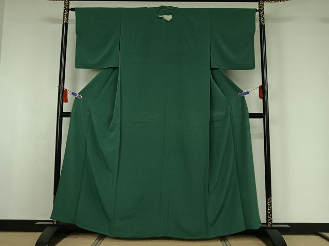 平和屋着物▽上質な色無地　単衣　緑青色　正絹　逸品　AABI5026jh