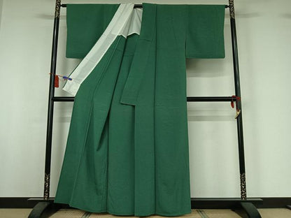平和屋着物▽上質な色無地　単衣　緑青色　正絹　逸品　AABI5026jh