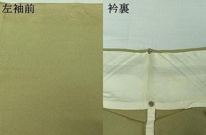 平和屋着物▽上質な色無地　単衣　抹茶色　正絹　逸品　AABI5027jh