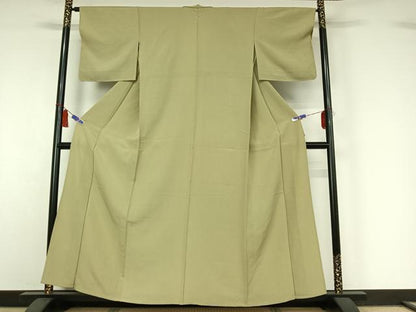 平和屋着物▽上質な色無地　単衣　抹茶色　正絹　逸品　AABI5027jh