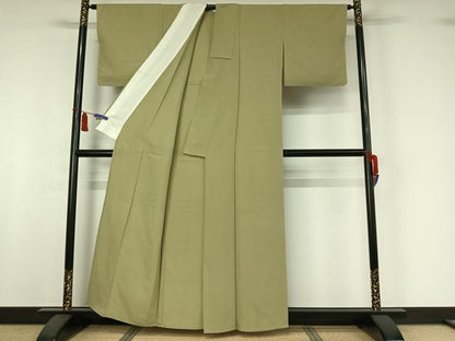 平和屋着物▽上質な色無地　単衣　抹茶色　正絹　逸品　AABI5027jh