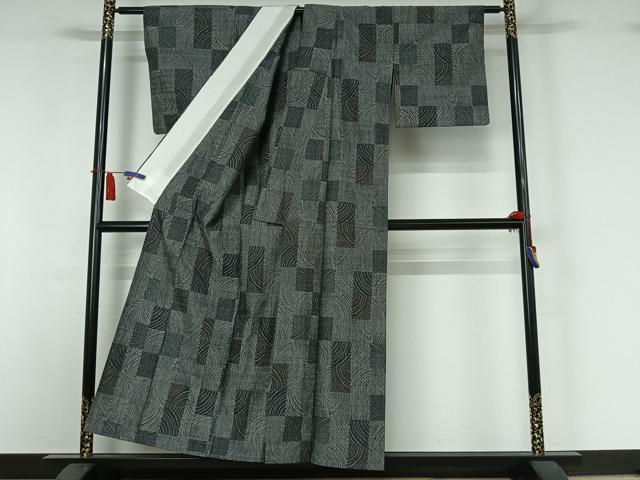 平和屋着物▽上質な紬　単衣　流水文　正絹　逸品　AABI5029jh