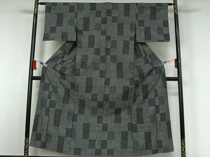 平和屋着物▽上質な紬　単衣　流水文　正絹　逸品　AABI5029jh