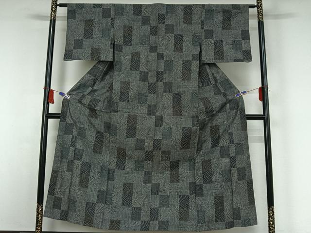 平和屋着物▽上質な紬　単衣　流水文　正絹　逸品　AABI5029jh