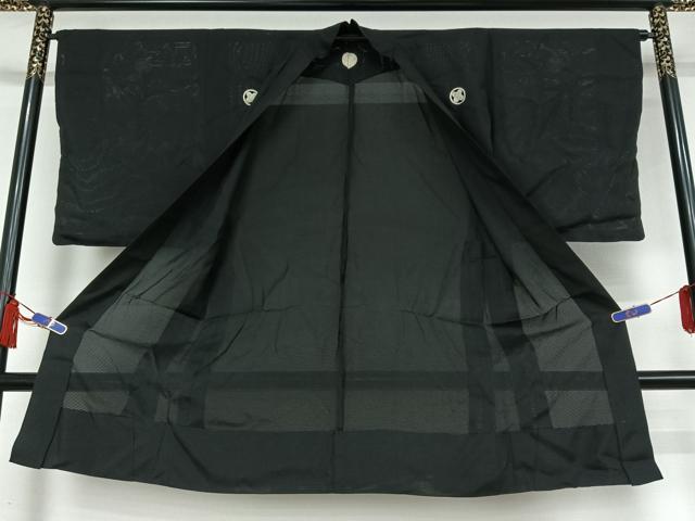平和屋着物▽男性　羽織　黒紋付　暗黒色　正絹　逸品　AABI5030jh