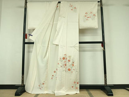 平和屋着物▽訪問着　単衣　駒刺繍　草花文　金彩　正絹　逸品　AABI5031jh