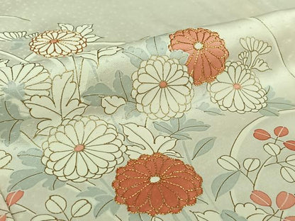 平和屋着物▽訪問着　単衣　駒刺繍　草花文　金彩　正絹　逸品　AABI5031jh