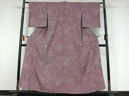 平和屋着物▽上質な小紋　単衣　風景花文　正絹　逸品　AABI5032jh