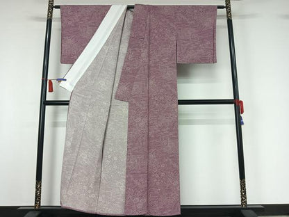 平和屋着物▽上質な小紋　単衣　風景花文　正絹　逸品　AABI5032jh