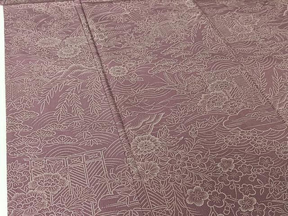 平和屋着物▽上質な小紋　単衣　風景花文　正絹　逸品　AABI5032jh