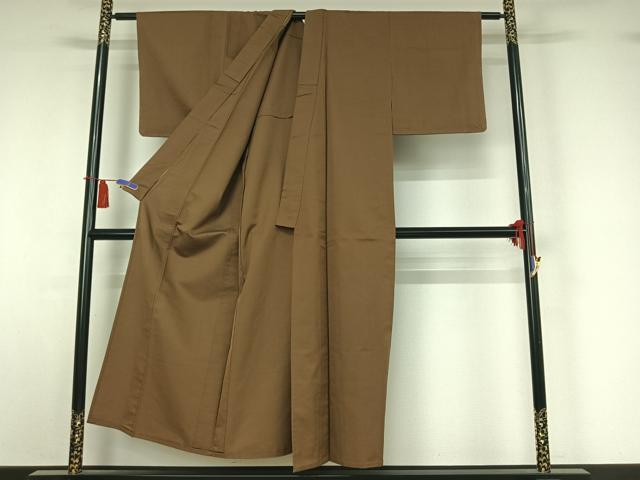 平和屋着物▽上質な紬　単衣　朽葉色　正絹　逸品　AABI5033jh