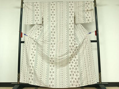 平和屋着物▽上質な紬　単衣　幾何学文様　正絹　逸品　AABI5034jh