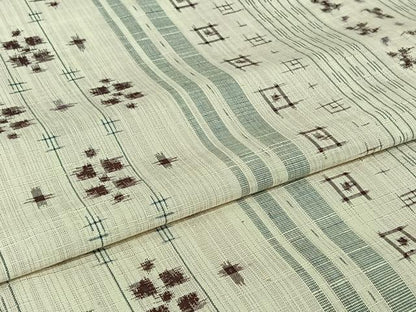 平和屋着物▽上質な紬　単衣　幾何学文様　正絹　逸品　AABI5034jh
