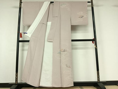 平和屋着物▽訪問着　単衣　流水扇面文　正絹　逸品　AABI5035jh