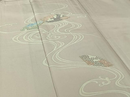 平和屋着物▽訪問着　単衣　流水扇面文　正絹　逸品　AABI5035jh