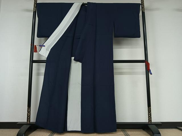 平和屋着物▽上質な色無地　単衣　留紺色　正絹　逸品　AABI5036jh