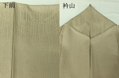 平和屋着物▽上質な色無地　単衣　横段地紋　練色　正絹　逸品　AABI5038jh