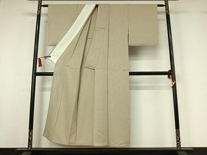 平和屋着物▽上質な色無地　単衣　横段地紋　練色　正絹　逸品　AABI5038jh