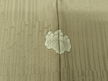 平和屋着物▽上質な色無地　単衣　横段地紋　練色　正絹　逸品　AABI5038jh