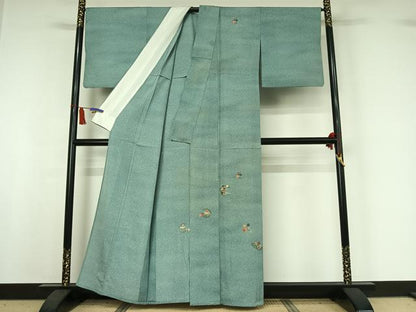 平和屋着物▽訪問着　単衣　刺繍　花丸文　金彩　正絹　逸品　AABI5039jh