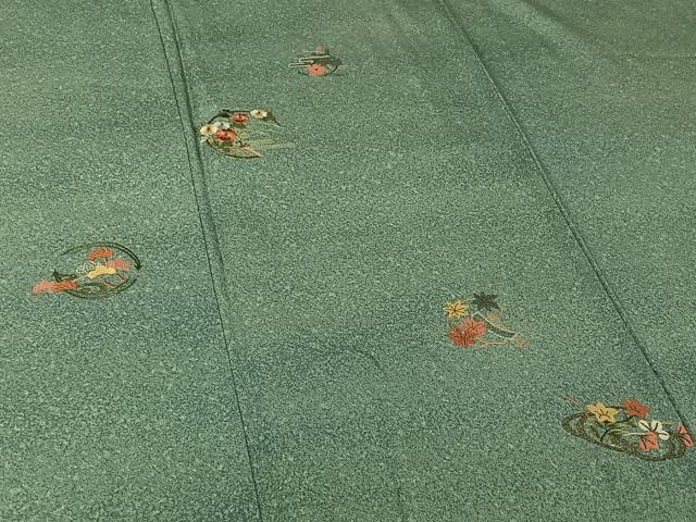平和屋着物▽訪問着　単衣　刺繍　花丸文　金彩　正絹　逸品　AABI5039jh
