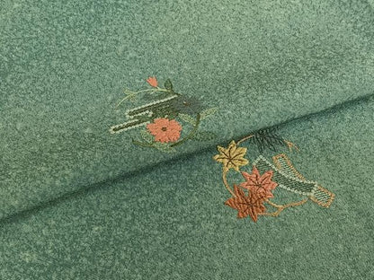 平和屋着物▽訪問着　単衣　刺繍　花丸文　金彩　正絹　逸品　AABI5039jh
