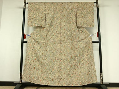 平和屋着物▽上質な小紋　単衣　流水花鳥文　正絹　逸品　AABI5040jh