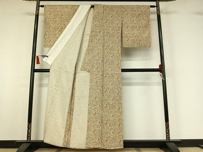 平和屋着物▽上質な小紋　単衣　流水花鳥文　正絹　逸品　AABI5040jh