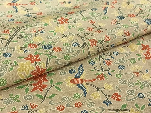 平和屋着物▽上質な小紋　単衣　流水花鳥文　正絹　逸品　AABI5040jh