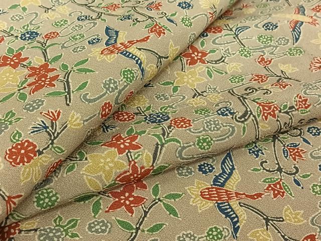 平和屋着物▽上質な小紋　単衣　流水花鳥文　正絹　逸品　AABI5040jh