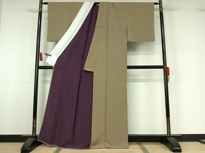 平和屋着物▽上質な小紋　単衣　唐草文　正絹　逸品　AABI5041jh