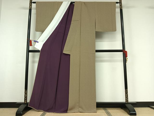 平和屋着物▽上質な小紋　単衣　唐草文　正絹　逸品　AABI5041jh