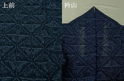 平和屋着物▽上質な小紋　単衣　藍染苑　幾何学文様　反端付き　正絹　逸品　AABI5042jh