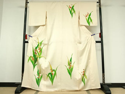 平和屋着物▽訪問着　単衣　草花文　金彩　正絹　逸品　AABI5044jh