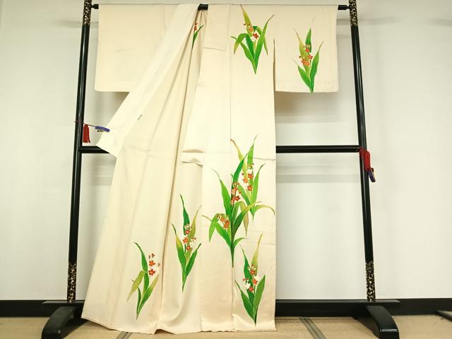平和屋着物▽訪問着　単衣　草花文　金彩　正絹　逸品　AABI5044jh