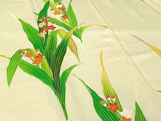 平和屋着物▽訪問着　単衣　草花文　金彩　正絹　逸品　AABI5044jh